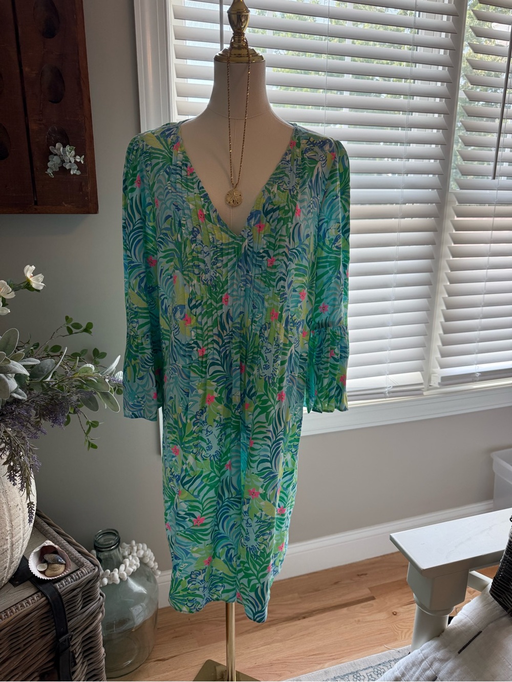 Lilly Women’s Green Tropical-Print Swim Cover-Up Dress